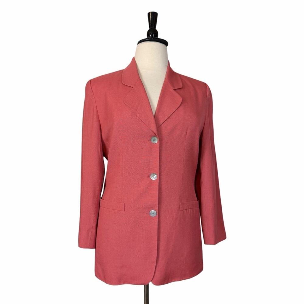 Talbots Vintage Linen Blend Three Button Long Blazer Coral Pink Women’s Size 14